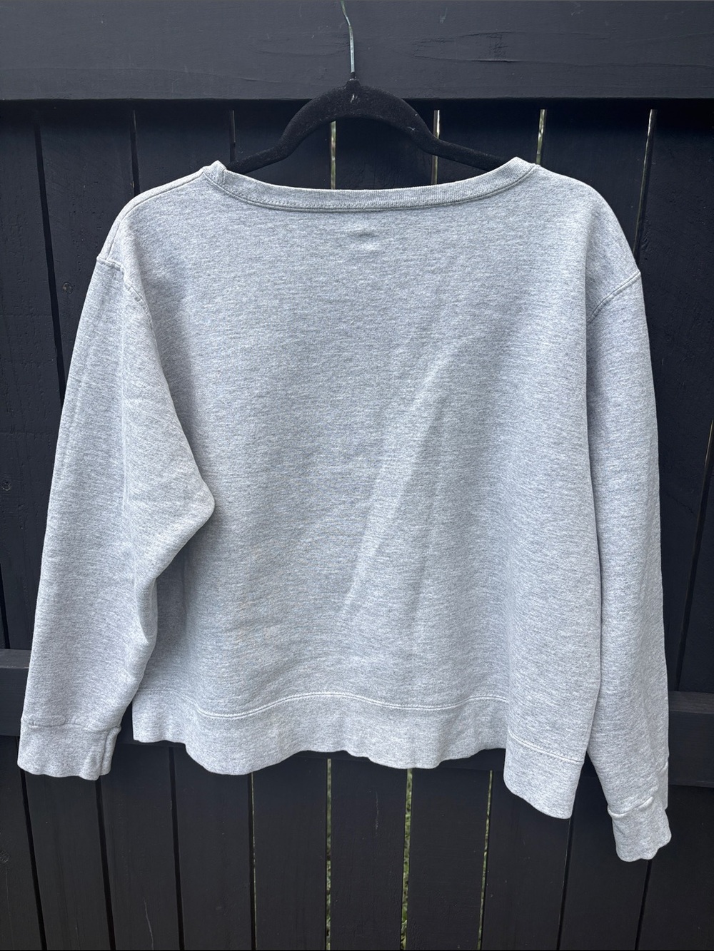 Gray Pullover Sweatshirt with Quilted Church Patchwork Detail/ - Picture 4 of 6